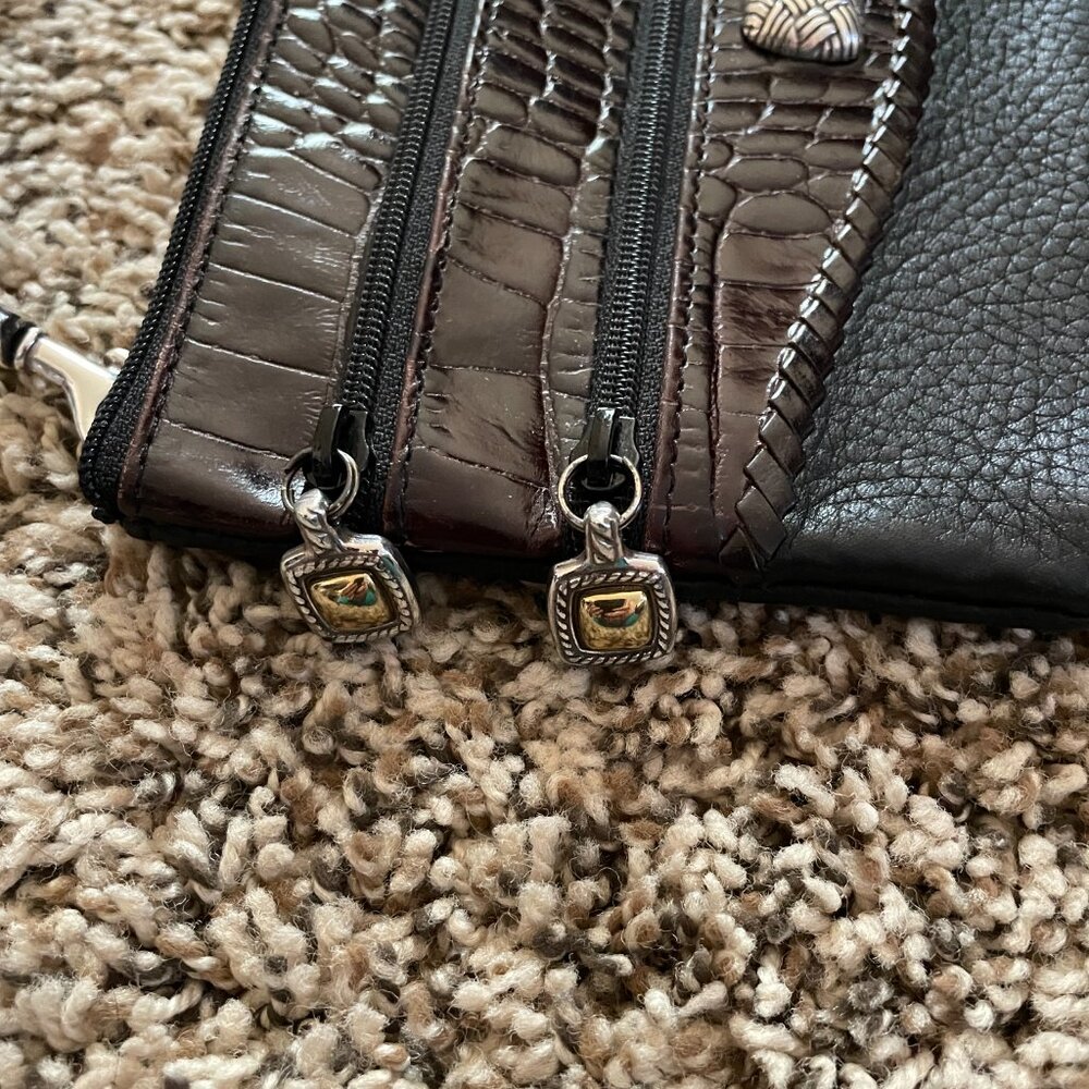 Brighton Black Brown Small Purse Pockets Zipper Long Strap Crossbody - Picture 4 of 6